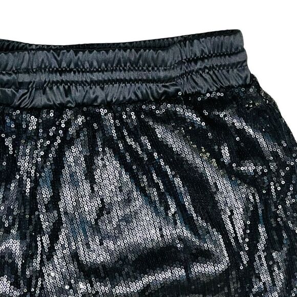 Pesion Sequin Shorts Black Pull On Elastic/Drawstring Waist Full Lining Size M - Picture 4 of 6